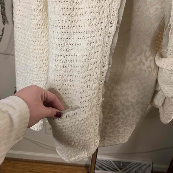 Pendleton White Knit Cardigan Cotton Linen Large Hook Eye Closure Crewneck - Picture 2 of 8